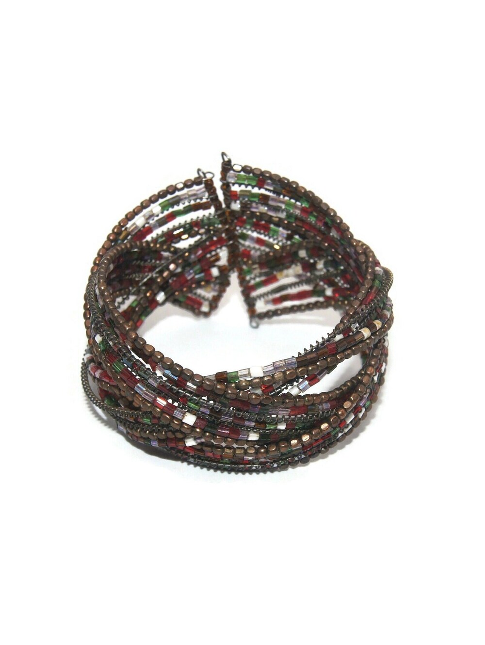 Vintage Multi Color Beaded 7 Inch Open Cuff Bracelet - Picture 2 of 5